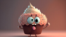 Cute Cupcake Cartoon Character