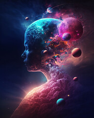 Wall Mural - abstract illustration of space with person profile