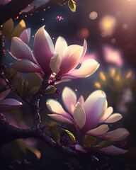 Wall Mural - magical pink flowers of magnolia close up