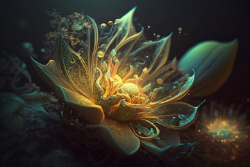 Wall Mural - fantasy glowing yellow flower close up