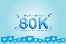 Thanking and admiring 80000 or 80k followers or subscribers across digital media
