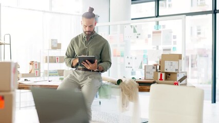 Leinwandbilder - fashion designer man on tablet in startup office or creative design studio for ecommerce, online sho