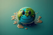 World Water Day. Cute Earth Cover with water 18-bit isolated concept. Copy space. Ai Generatice