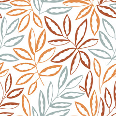 Wall Mural - Vector leaf seamless pattern in hand-drawn style. Simple fabric design. Nature print.