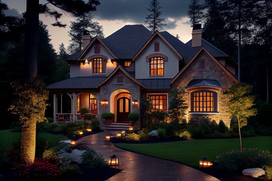 beautiful home exterior in evening