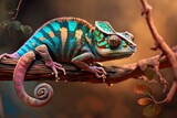 Fototapeta Zwierzęta - Beautiful of chameleon panther, chameleon panther on branch, chameleon panther closeup. Generative AI