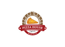 Italian Pizza Vector Logo For Restaurant And Fast Food. Delivery Service Pizza 