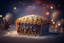 Minced Pie On Bokeh Background For Christmas Highly Detailed Hyper Detailed With Generative AI Technology