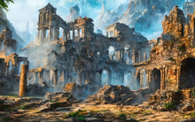 Fictional Ruins Of An Old And Remote Fantasy City. Generative AI Creation.