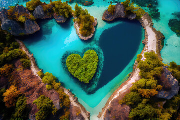 Wall Mural - Aerial photography of heart-shaped atolls in the ocean.