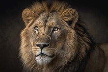 Portrait Of A Young Lion Taken Up Close; Panthera Leo. Generative AI