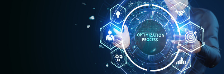 Optimization Software Technology Process System Business concept. Business, Technology, Internet and network concept.