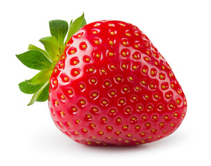 Canvas Print - Strawberry isolated. Whole strawberry with leaf on white background. Perfect retouched berry with clipping path. Full depth of field.