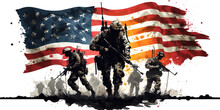 American Flag Concept Art With Marines Interwoven Into The Fabric, White Background. AI Generated.