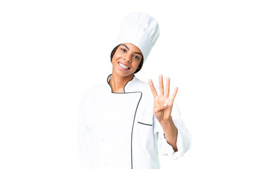 Young African American chef over isolated chroma key background happy and counting four with fingers