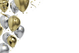 Fototapeta Przestrzenne - celebration gold silver balloons and confetti 3d