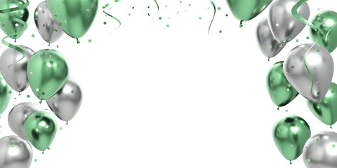 celebration green silver balloons and confetti 3d