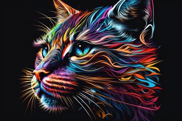  abstract colorful cat muzzle illustration, graphic design concept. Generative AI