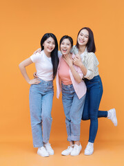 Wall Mural - Image of young three Asian girl on background