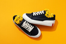 Concept Of Shoes - Sneakers With Flowers, Top View