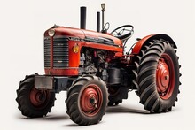 Red And Black Tractor On A White Background, AI Generated