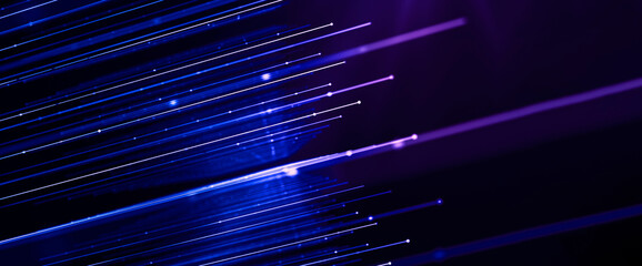 Wall Mural - panoramic led lights connected by dots, fast concept data communication connection by fibers
