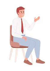 Wall Mural - Young worker on chair with cheerful smile semi flat color vector character. Editable figure. Full body person on white. Simple cartoon style spot illustration for web graphic design and animation