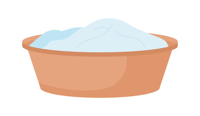 Plastic wash bowl with laundry semi flat color vector object. Handwashing. Editable icon. Full sized element on white. Simple cartoon style spot illustration for web graphic design and animation