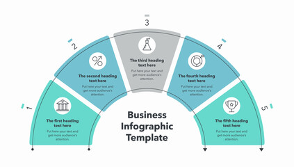 Fototapete - Infographic for business process with five colorful stages. Easy to use for your website or presentation.
