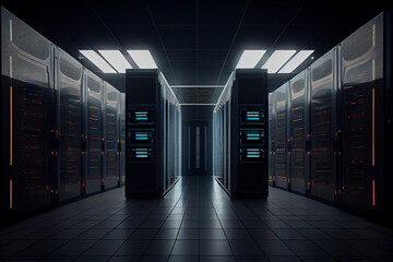 Aufkleber - An artistic rendering of a data center with a futuristic and sleek design, indicating the role of technology and innovation in data management. Generative AI technology.