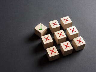 Wall Mural - choosing the right option, voting yes or approval concept. check mark right symbol stands out from t