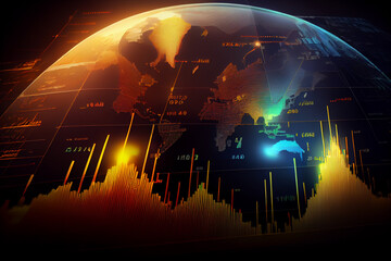 Leinwandbilder - Image of stock market charts and graphs indicating the rise or fall of global economies.  Generative AI technology.