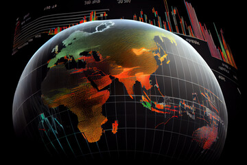 Leinwandbilder - Image of stock market charts and graphs indicating the rise or fall of global economies.  Generative AI technology.