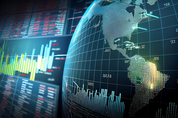 Leinwandbilder - Image of stock market charts and graphs indicating the rise or fall of global economies.  Generative AI technology.