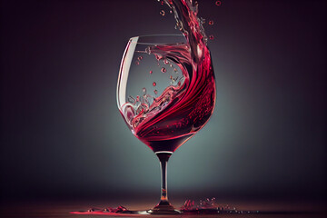 Aufkleber - featuring a wine glass with a red wine splash frozen in mid-air, creating a beautiful abstract design of droplets and waves.  Generative AI technology.