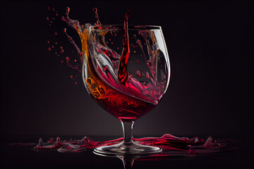 Aufkleber - featuring a wine glass with a red wine splash frozen in mid-air, creating a beautiful abstract design of droplets and waves.  Generative AI technology.