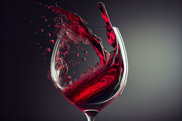 Aufkleber - featuring a wine glass with a red wine splash frozen in mid-air, creating a beautiful abstract design of droplets and waves.  Generative AI technology.