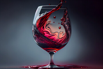 Aufkleber - featuring a wine glass with a red wine splash frozen in mid-air, creating a beautiful abstract design of droplets and Generative AI technology.