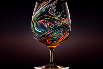 Aufkleber - A swirling mix of colors in the shape of a wine glass, with shades of deep reds and purples blending together to create a mesmerizing pattern. Generative AI technology.