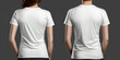 T-shirt mockup. White blank t-shirt front and back views. Female and male clothes wearing clear attractive apparel tshirt models template, Generative IA