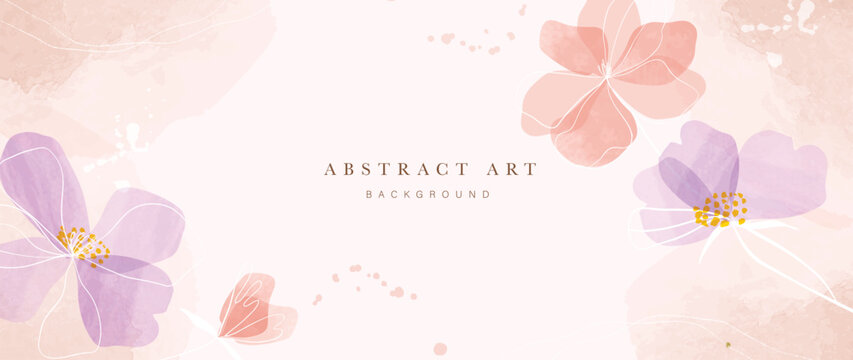 abstract floral art background vector. botanical watercolor hand painted pastel color flowers with w