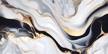Black White Gold Smooth Marble Background. Marble Ink Abstract Art From Exquisite Original Painting For Abstract Background, Ai Generative