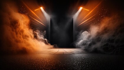 Wall Mural - spotlights shine on stage floor in dark , idea for background, backdrop, mock up, city street, Generative Ai