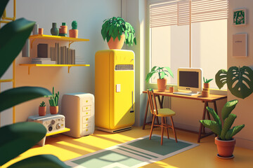 Poster - An image of room with plants and refrigerator. Generative AI.