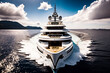 An aerial view of luxury yacht in the ocean. Generative AI.