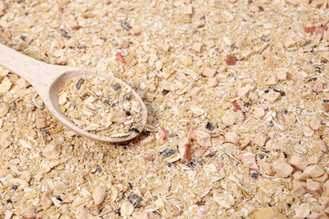 Wall Mural - Oat flakes with dried fruits and berries with wooden spoon