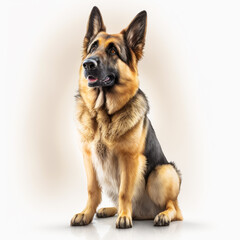 Canvas Print - German shepherd dog sitting on white background. Generative AI.