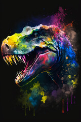 Sticker - Image of t-rex with paint splatters. Generative AI.