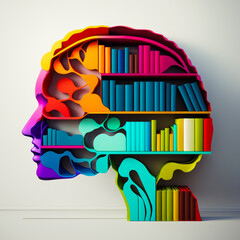 Wall Mural - image of human head with books in the shape of brain. Generative AI.
