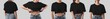 Black t-shirt mockup on a slim girl, crop top for design, print, pattern, branding. Women's shirt set.